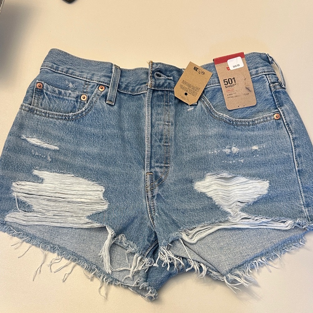 Levi's 501 Light Blue Distressed Jean Shorts